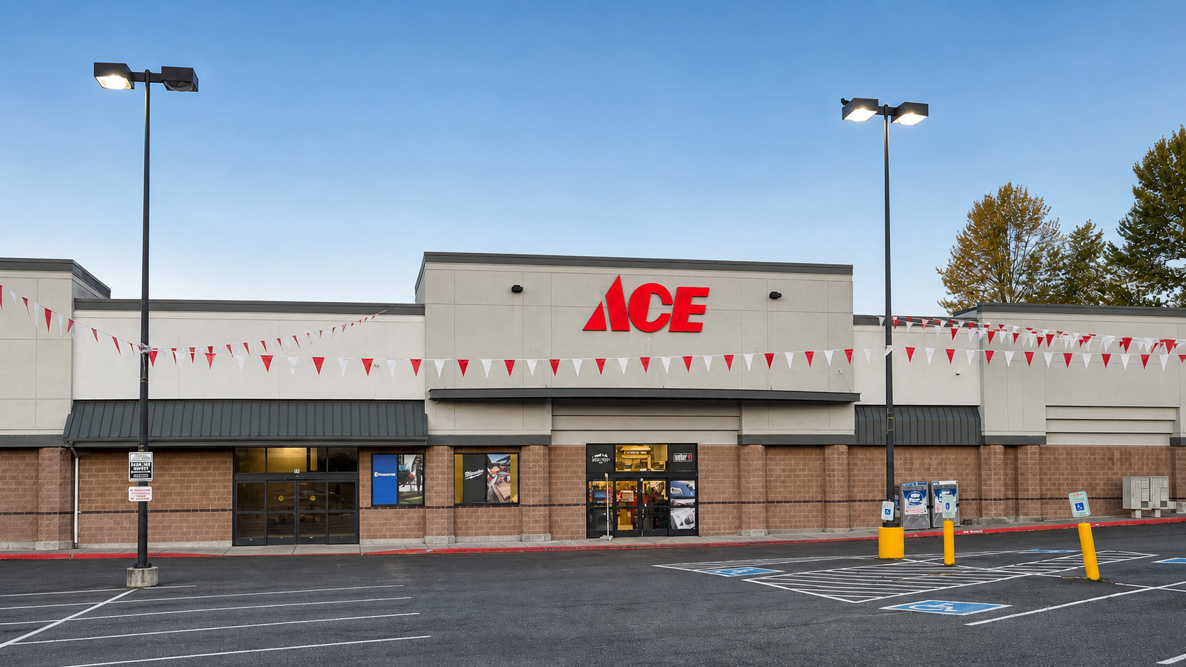 Exterior storefront of Milton Ace Hardware at 2800 Milton Way in Milton, Washington